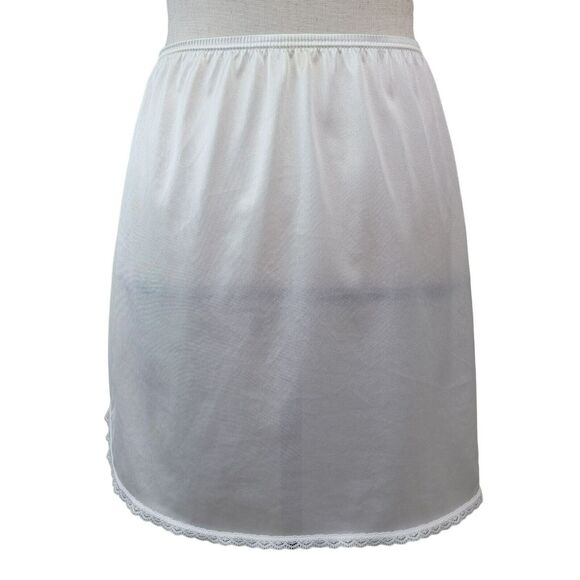 VTG 90s Vassarette Cream Half Slip Skirt Womens Sz S Lace Trim‎ Slit Sheer Mini - Picture 4 of 6